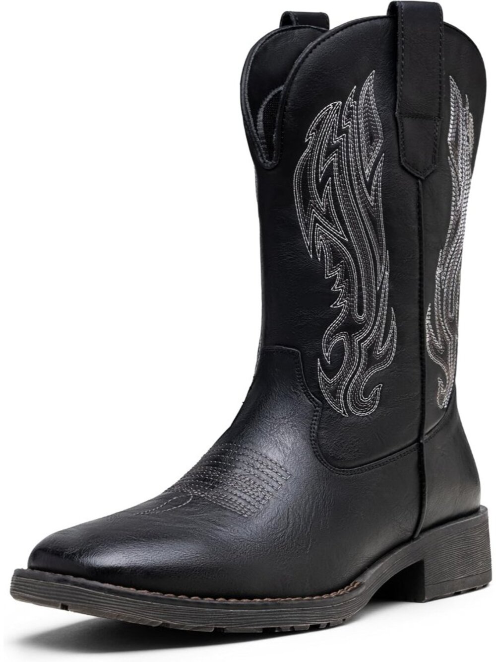Men Silky Black Embroidery Square Toe Botas Vaqueros Hombre Western Cowboy Boot